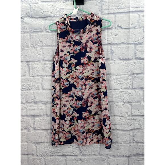 Cynthia Rowley Navy Floral Sleeveless Swing Dress 8 - Picture 1 of 4